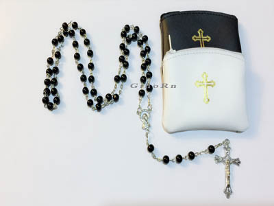 Christmas Rosary Black Plastic Faux Pearl Rosary 350302